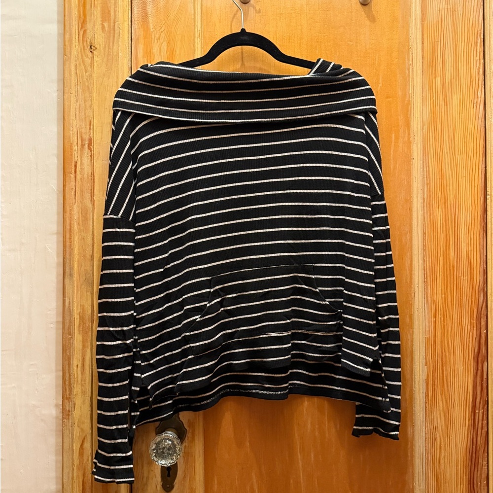 Striped Black & White Cowl Neck Sweater